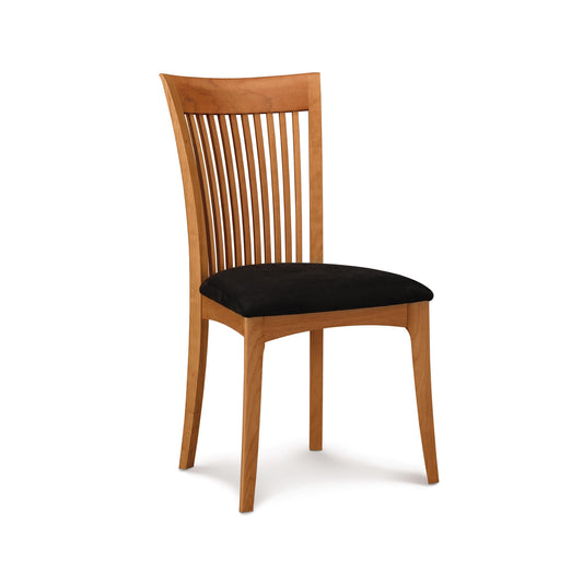 Copeland Furniture Sarah Shaker Chair with slatted back and black cushioned seat, expertly crafted in solid wood, American made quality.